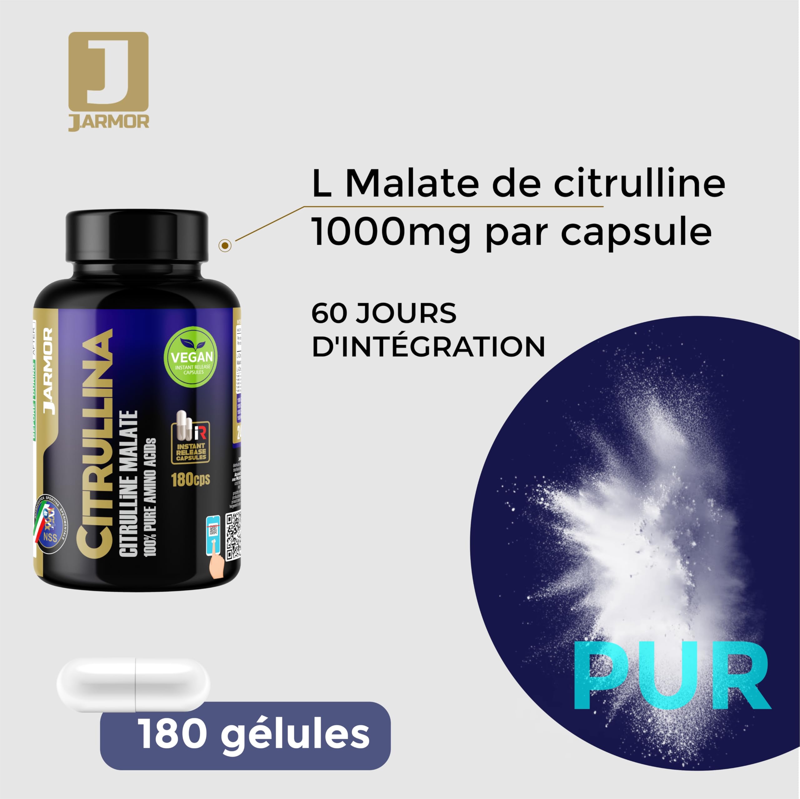 Citrulline Malate 3000 mg - 180 Capsules, L-Citrulline Pre Workout sans Caféine, Booster Musculation et Énergie