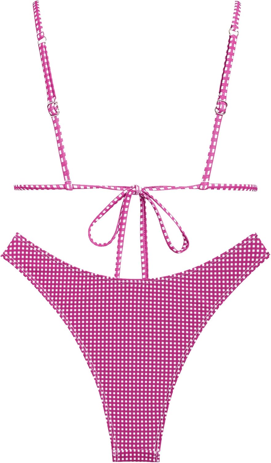 seamoly Women's Bikini Sets Tie Back Bowknot Two Piece Swimsuits Triangle Thong Bathing Suit Gingham Floral Cherry Printing - Image 4