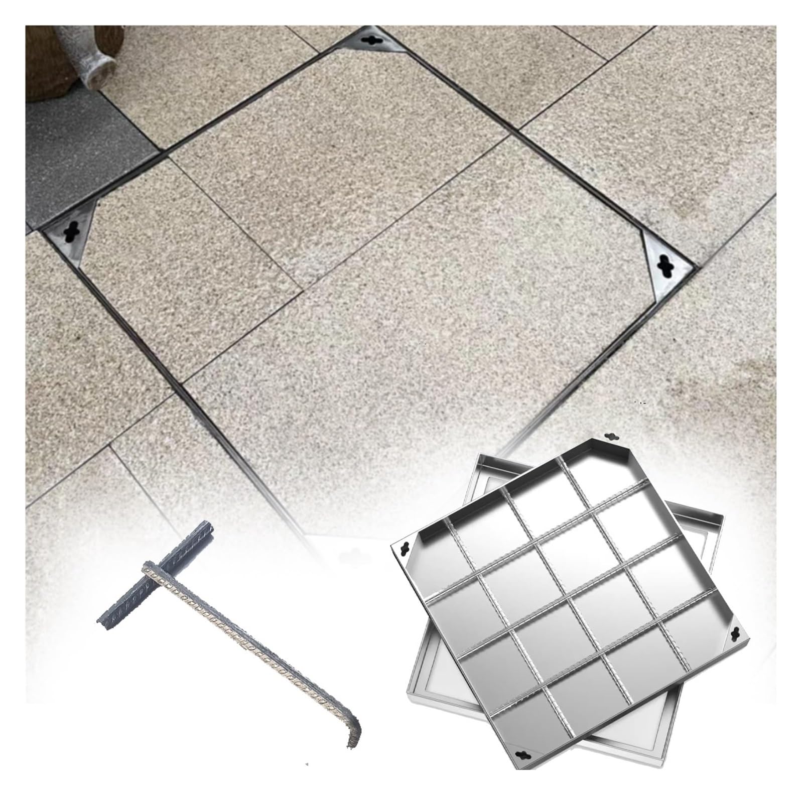 Couvercle de regard invisible robuste 65x65 cm en acier durable pour aménagement paysager