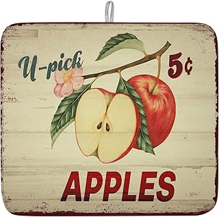 Dish Drying Mat Farm Fresh Apples Drying Mat for Kitchen Counter Retro Wood Grain Dish Pads Absorbent Microfiber Machine Washable 18"x24"