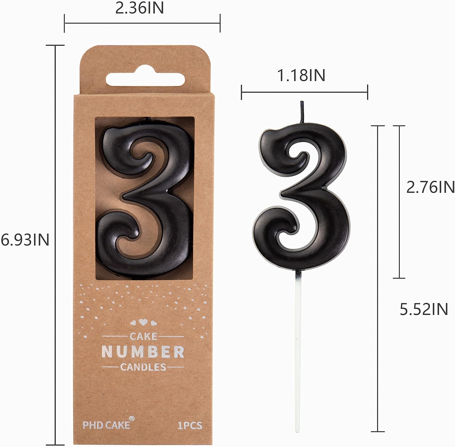 PHD Elegant Black 2.76 Inch 3 Number Birthday Candles for Party Celebration image 4