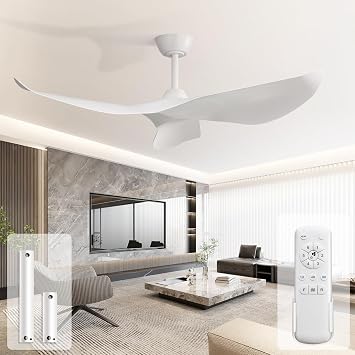Sofucor 52 Inch Ceiling Fan No Light, Modern White Ceiling Fan with Remote Control, Quiet Reversible DC Motor, 6-Speed Indoor Ceiling Fan for Bedroom Living Room Covered Patio Porch