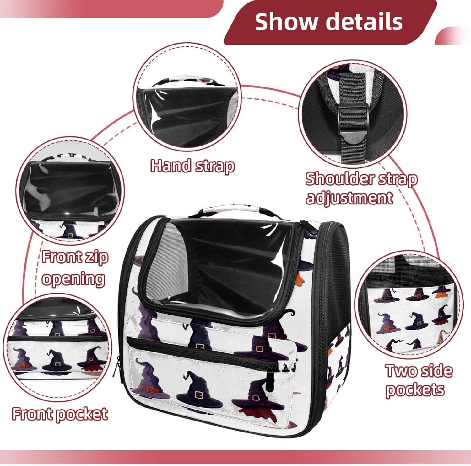 Halloween Hat Traveler Backpack Pet Carriers for Cats and Dogs
