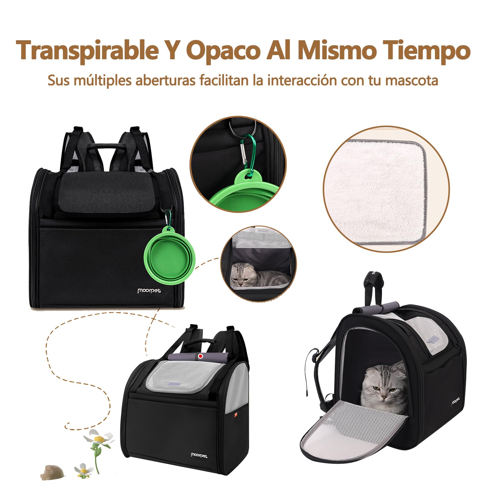 Galatée Mochila para Mascotas, Fabricada En Tela Oxford Transpirable, Espaciosa, Ligera y Plegable, con Estructura De Alambre De Acero para Mayor Soporte y para Evitar Que Se Colapse (Gris)