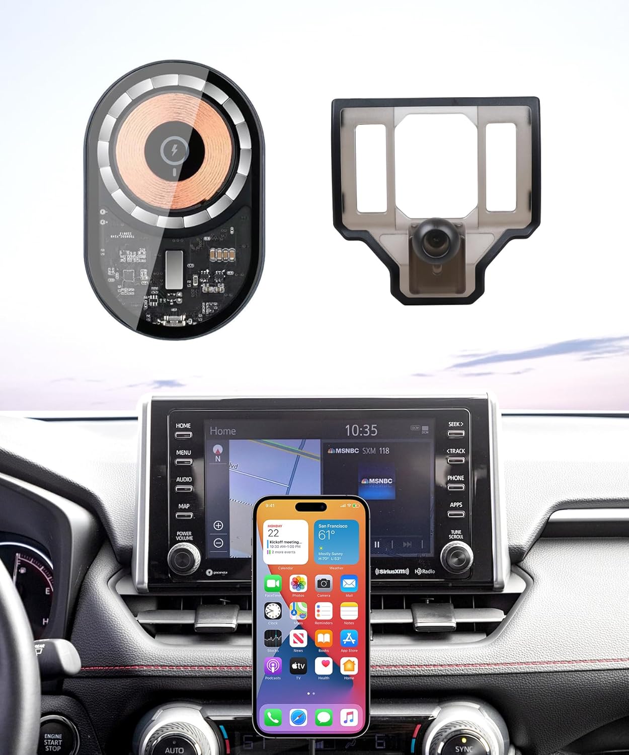 Wireless Charging car Phone Holder for Toyota RAV4/Hybrid 2019-2025 Auto Accessories Navigation Bracket Interior Decoration Mobile Cell Phone Mount, 360° Rotation