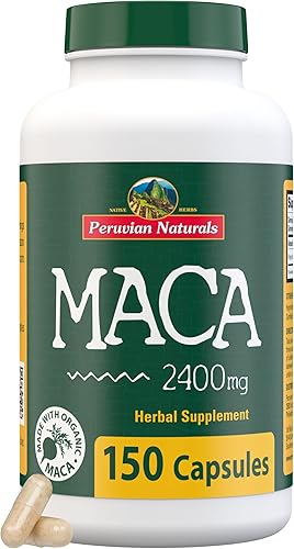 Miniatura 1 de Peruvian Naturals Maca orgánica, 150 cápsulas, píldora de suplemento en polvo de raíz de maca gelatinizada para hombres y mujeres, polvo de maca