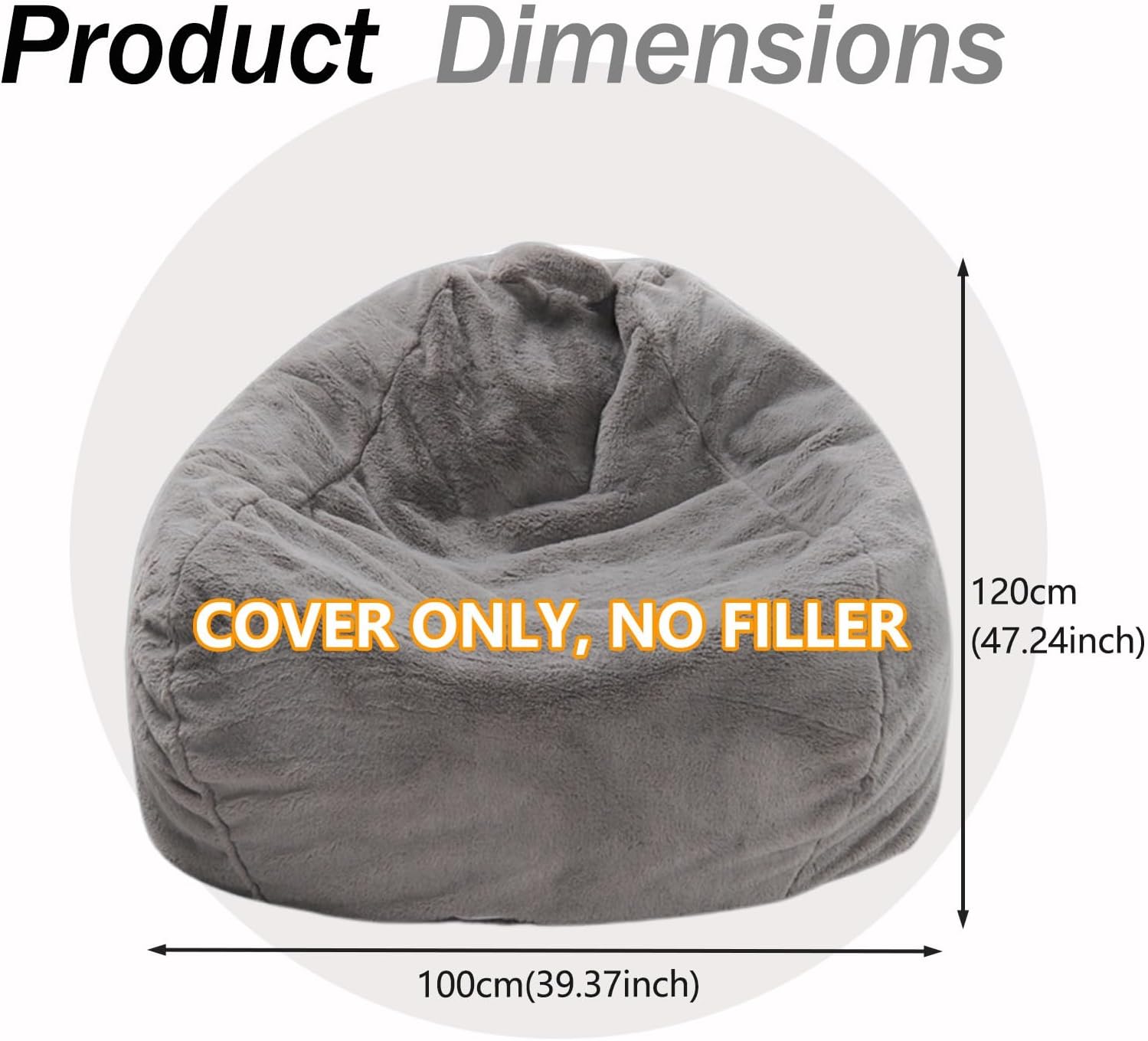 ビーンバッグカバー（詰め物なし）フェイクファービーンバッグチェアカバーラウンジチェア洗えるビーンバッグカウチレイジーソファ大人用、リ