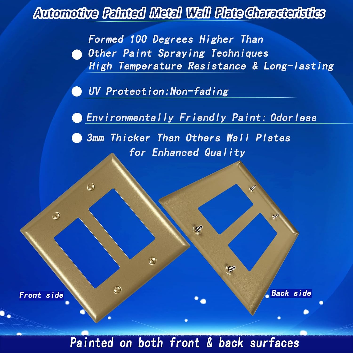 Metal Electrical Outlet Covers, light Switch Cover Wall Plates, Mid Size 4.92''*4.92'' Switch Plate, Wall Plates of Various Styles for Indoor and Outdoor Vintage Gold (2 Gang Decorator 2 PK) image 3