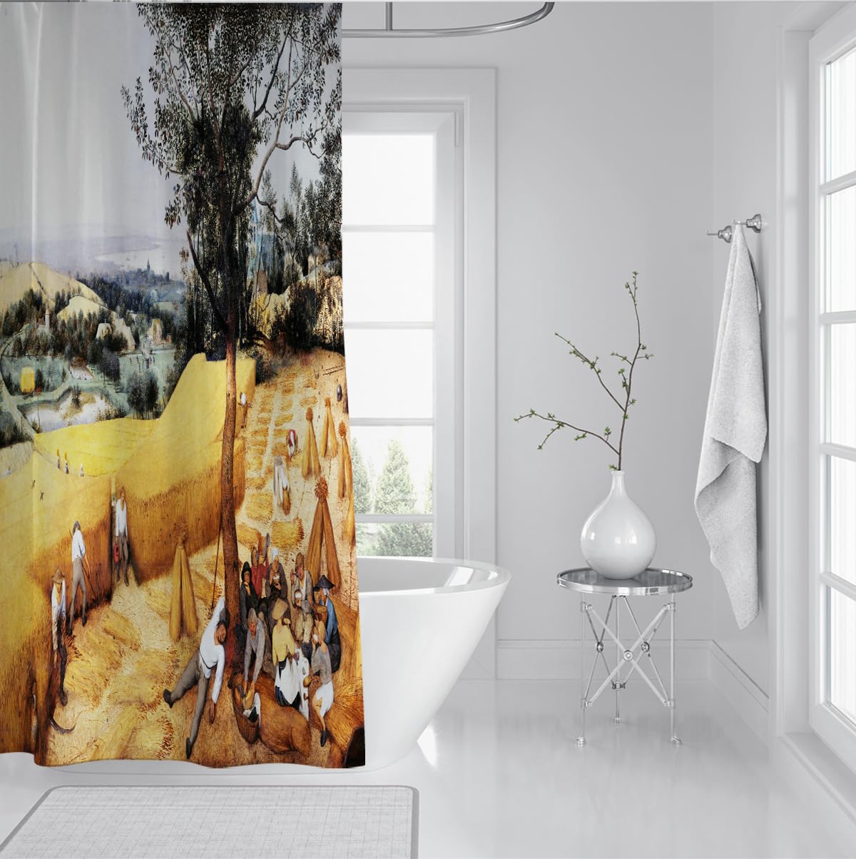 Golden Wheat Field Duschvorhang The Harvesters Famous Oil Painting Badezimmervorhang mit C-förmigen Haken Schnell trocknen Maschinenwaschbar 200 x 240 cm