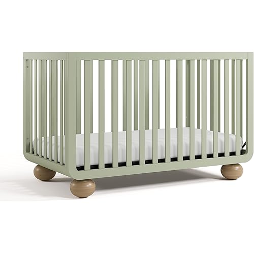 Storkcraft Amalfi 5-in-1 Convertible Crib with Toddler Guardrail (Sage & Driftwood) – GREENGUARD Gold Certified, Toddler Bed Conversion Kit Included, Fits Standard Crib Mattress, Converts to Full Bed
