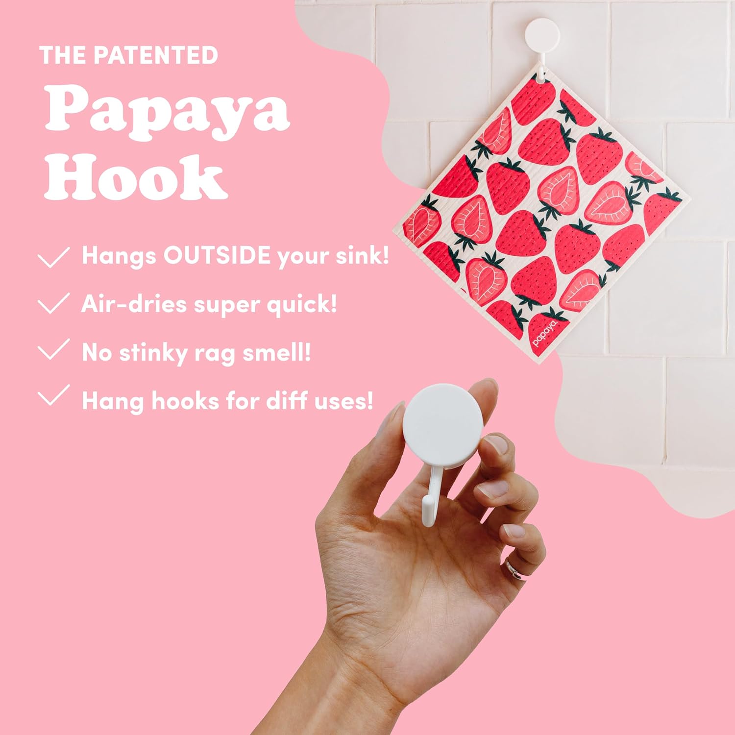 Papaya Reusable Paper Towels Bundle 4-Pack - 4 Sheets + 2 Hooks, Quick Drying, No Odor, 1 Sheet Replaces 17 Rolls, Washable Kitchen Cloth, Sustainable Dish Sponge, Eco Friendly Gift image 5
