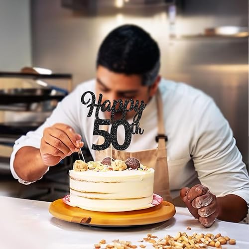 Miniatura 9 de 3 piezas de decoración para pastel de 50 años, con purpurina negra, número 50, decoración para felicitaciones a 50 años de edad, 50 cumpleaños,