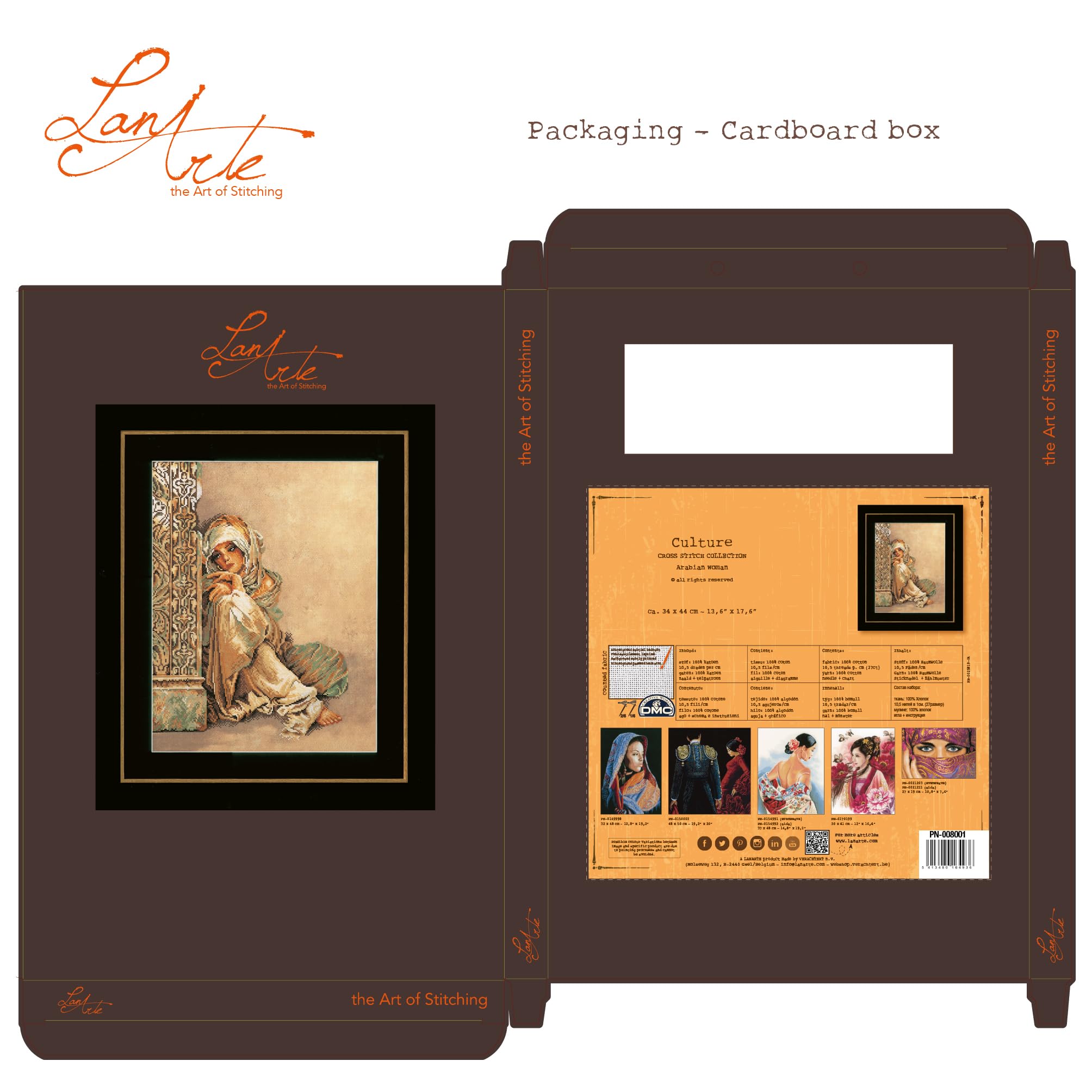 Lanarte Kreuzstich Stickpackungen Gezählter Kreuzstichbilder Set ARABISCHE FRAU Wanddekoration Handarbeit Set für Erwachsene 34 x 44 cm DIY Deko Bastelset Handwerker Kreative Geschenkset