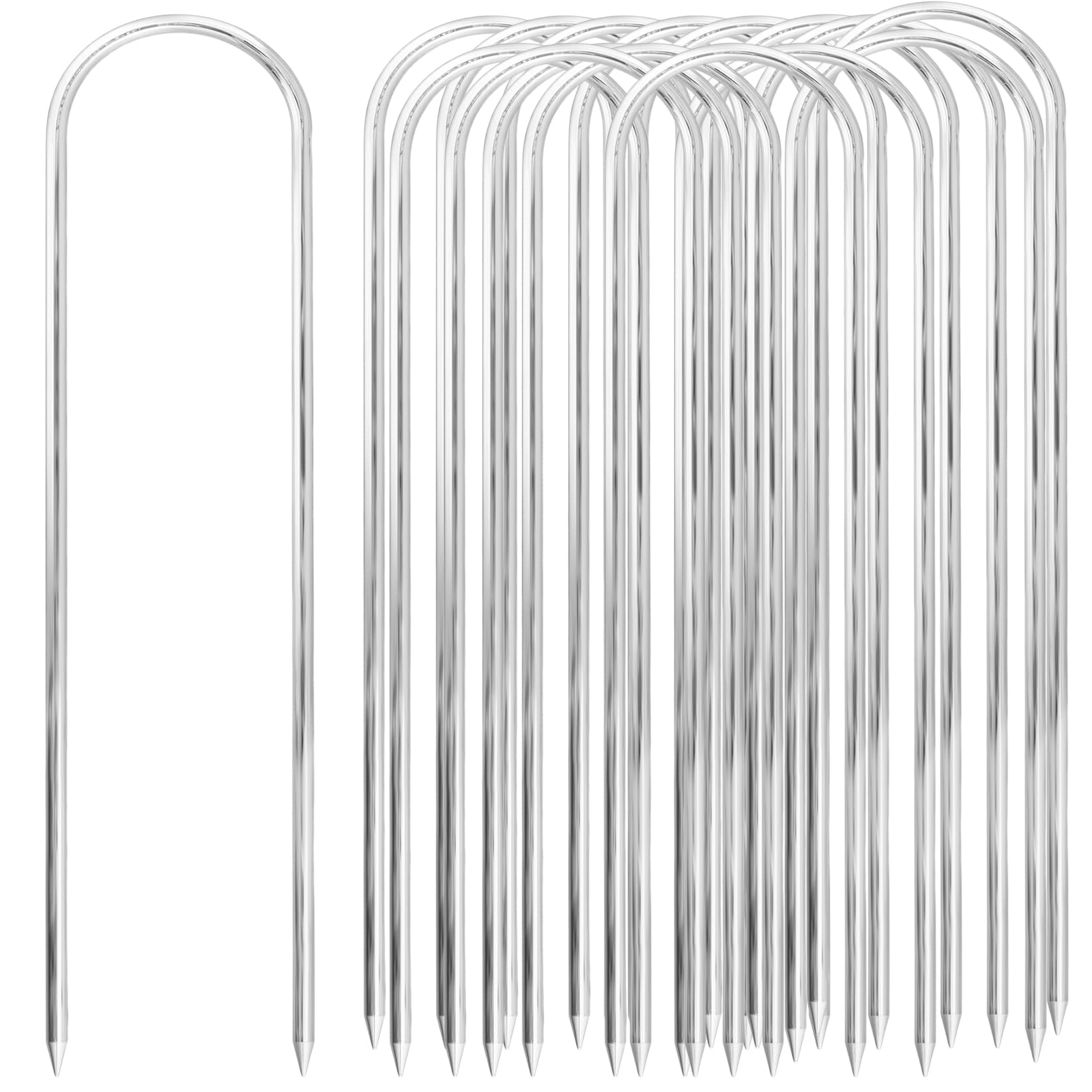 JEUIHAU 15 Pack 12 Inch Heavy Duty Ground Tent Pegs, 6mm Thick U Shaped Pegs Ground Anchor for Trampolines, Tents and Fences, Silver