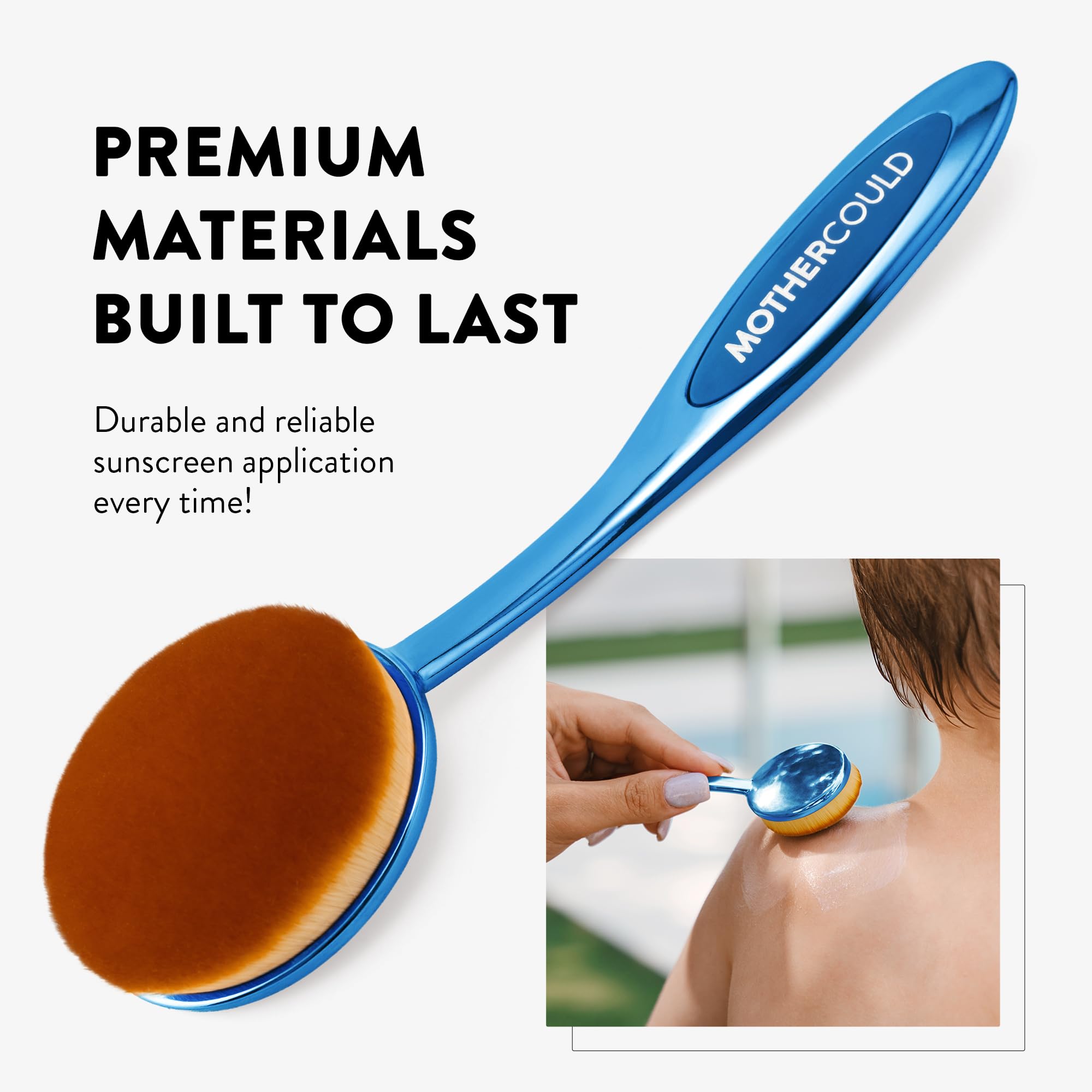 Mothercould Juego de cepillos de protección solar prémium para niños y bebés, aplicador de bloqueador solar con asas de metal, bolsa de viaje, 2 cepillos, 2 tapas y tapete de limpieza, cuidado solar