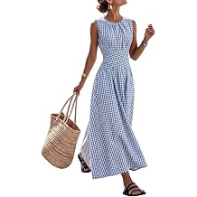 Women Round Neck Contrast Stripe Sleeveless Cinched Maxi Dresses
