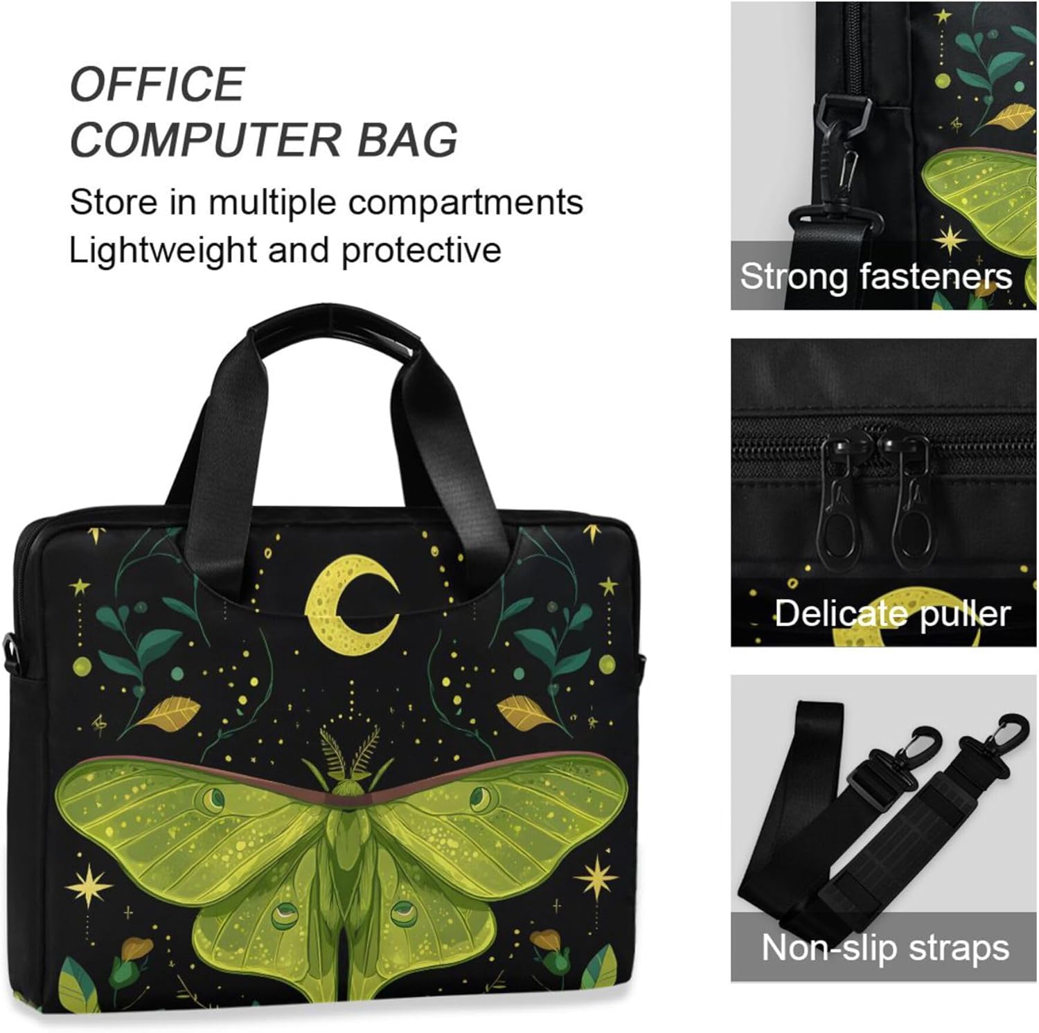 MNSRUU Laptop Bag for 15.6 inch Mystical Green Moth