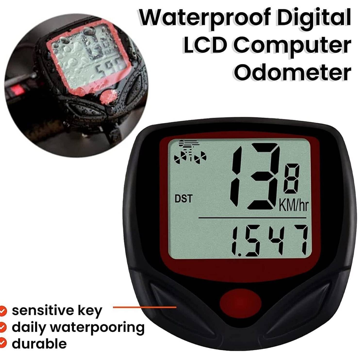 Shopeleven 14 Function Waterproof Bicycle Computer Odometer Speedometer, Lightweight Multi-Function Cycling Accessory | Auto Sleep & Wake Up Mode, Speed Monitor | Easy Install & Read(Red) 1