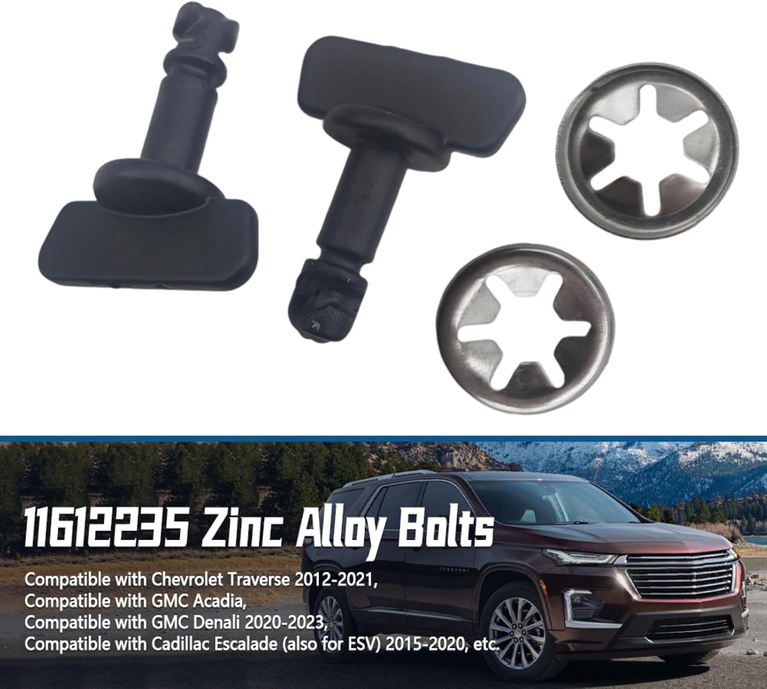 Zinc Alloy Bolts Compatible with Yukon Denali Tahoe Traverse 2015-2024, Hitch Cover Part Replace 11612235 11612237, 2 Pcs