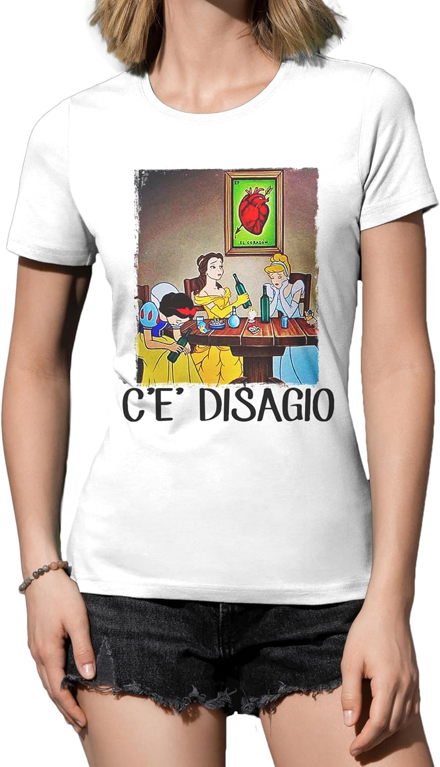 T-shirt da donna girocollo disagio principesse immagine divertente idea regalo moda