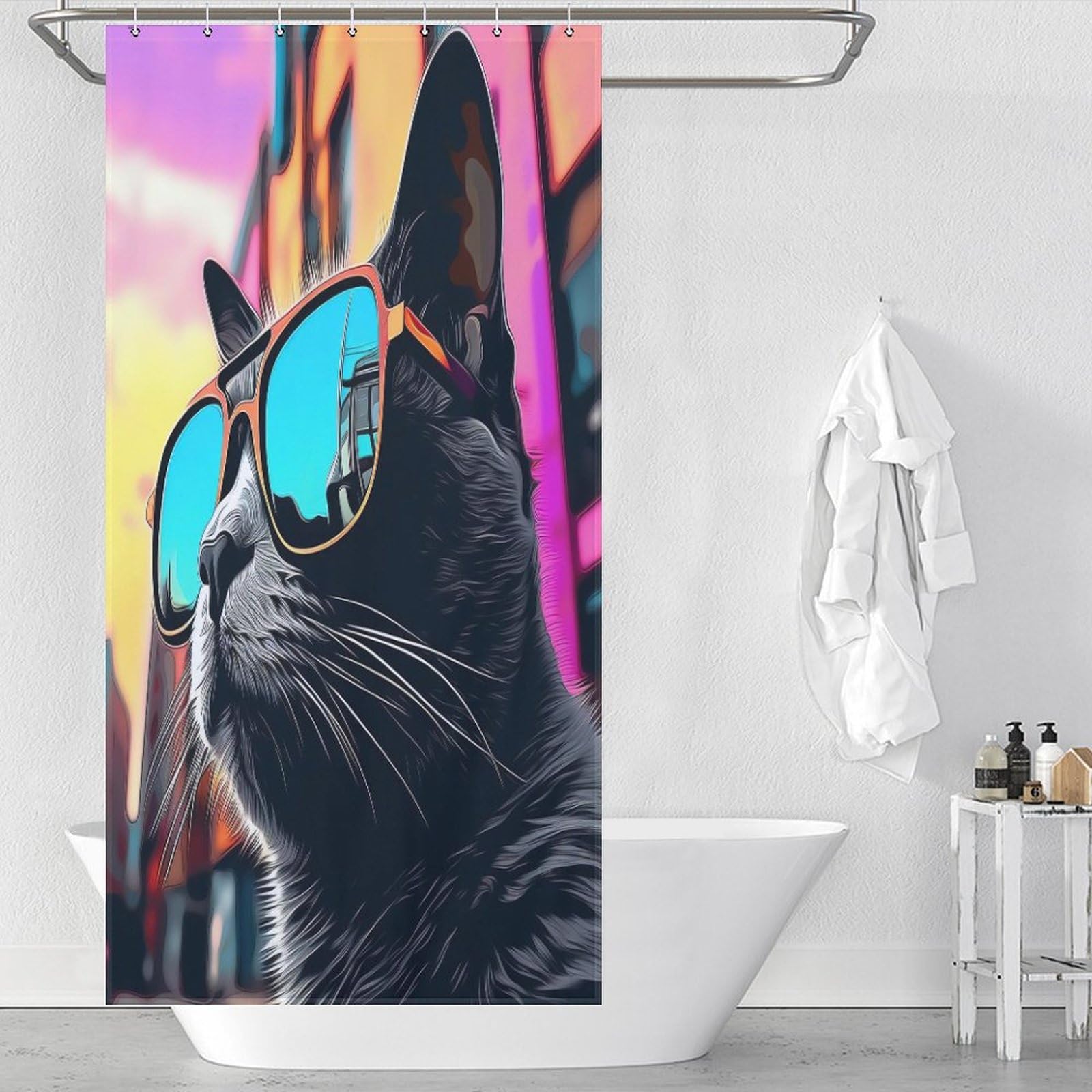 Rideau douche chat imperméable polyester lavable rideau de bain 36x72 pouces
