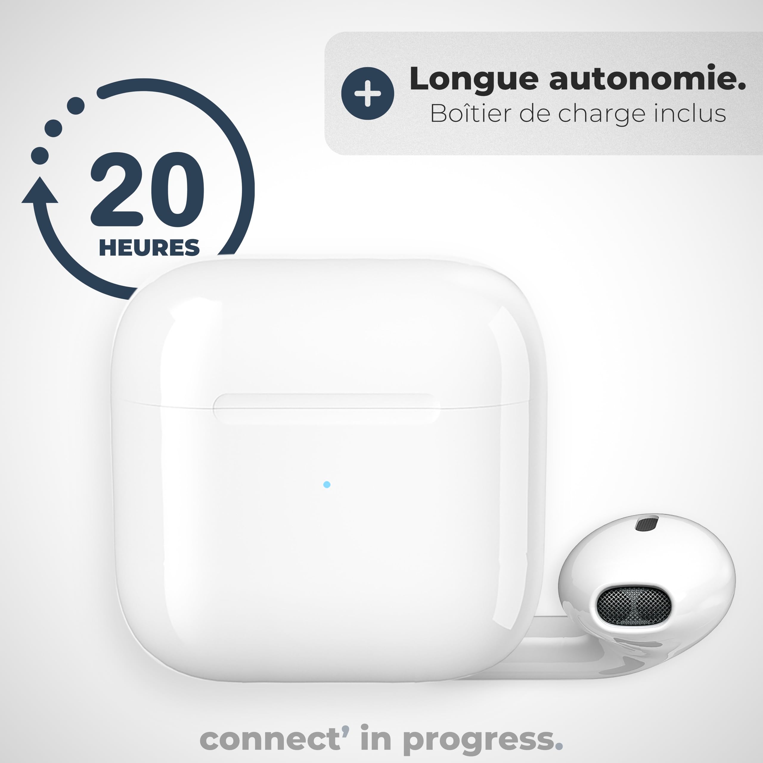 APM Ecouteurs Bluetooth sans Fil, Boîtier de Charge, Ecouteur sans Fil, Son Stéréo, Oreillette Main Libre, Coque Silicone Bleu Nuit, Casque Audio, Compatible PC Smartphone Tablette, Blanc, 600331