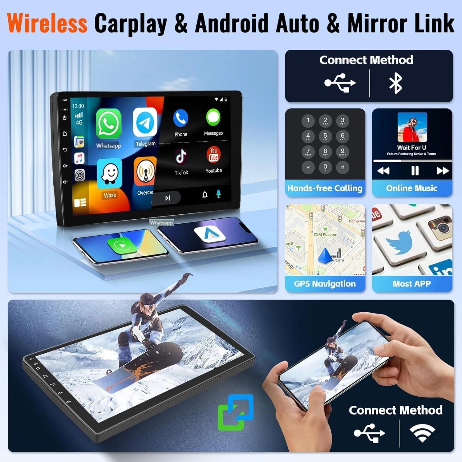 Surakey Car Radio Stereo for Jeep Compass 2009-2017, 7 inch Touch Screen Stereo, 2G+64G Android 13 Head Unit w/Apple Carplay & Android Auto/GPS/Sat Nav/WiFi/Bluetooth/MirrorLink/Backup Camera+MIC