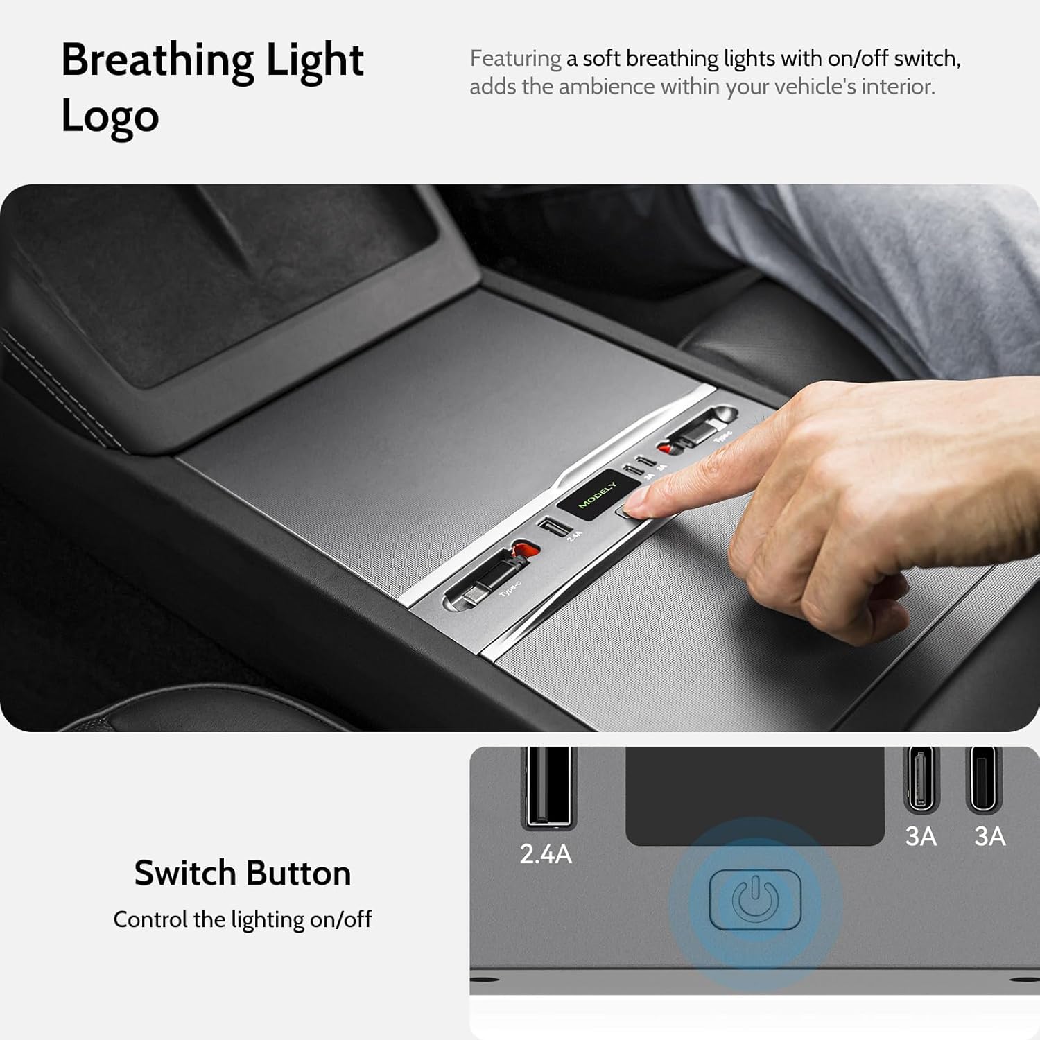 Max 132W Dual Type-C USB Hub, Tesla New Model Y Juniper (2026/2025) Accessories, 5 in 1 Fast Charger for iPhone 16/15 Series, 2-Retractable Cable & 3-Port Docking Station