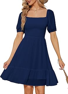 Summer Dress for Women Wedding Guest Tie Back Sundresses for Women Casual Beach Ruffle Pleated A-Line Mini Dresses