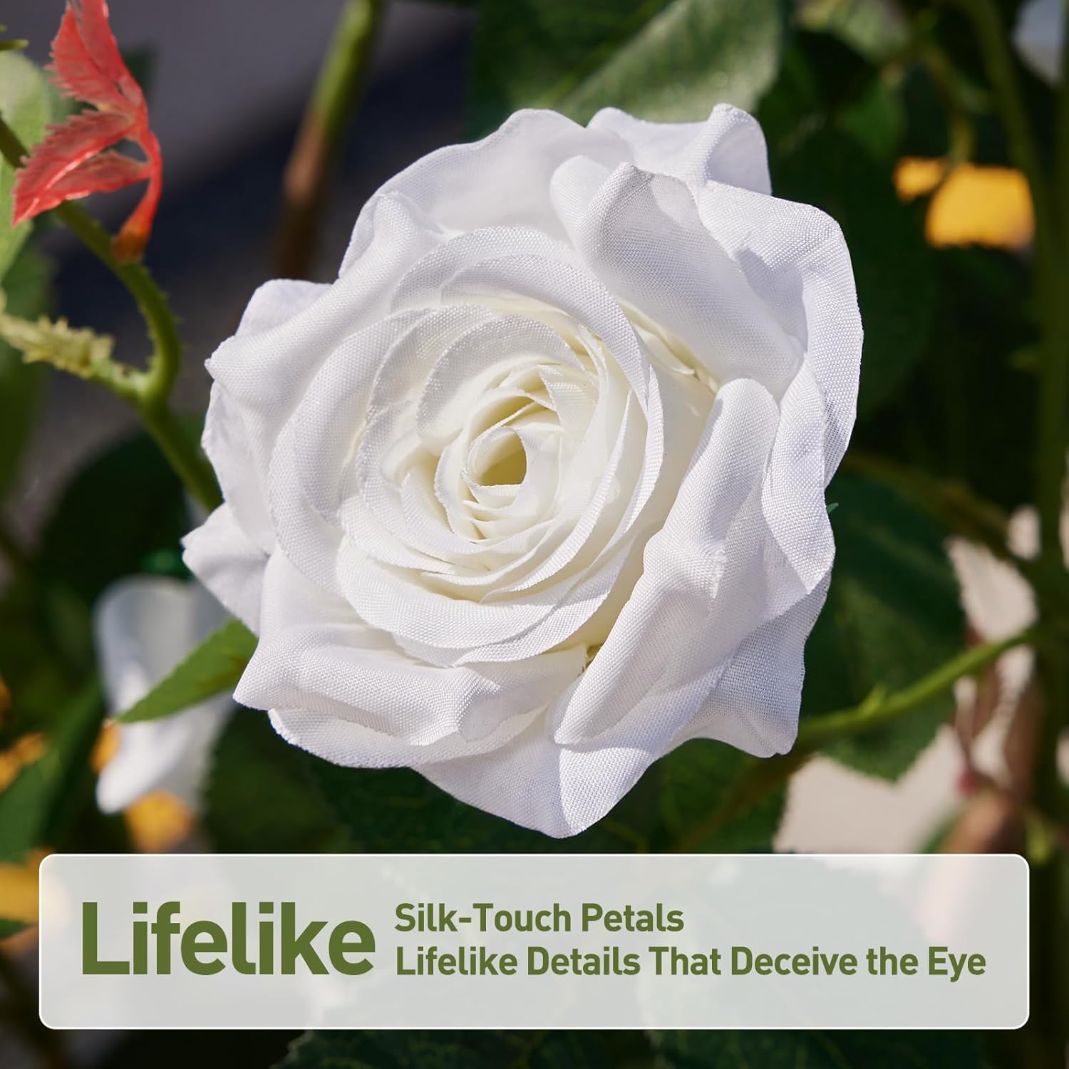 Fake Rose Plants,4Ft(48") White Artificial Roses,UV-Resistant Faux Silk Flowers for Indoor Outdoor,Potted Faux Trees for Home Decor, Courtyard,Patio, Front Porch Topiary Set of 2