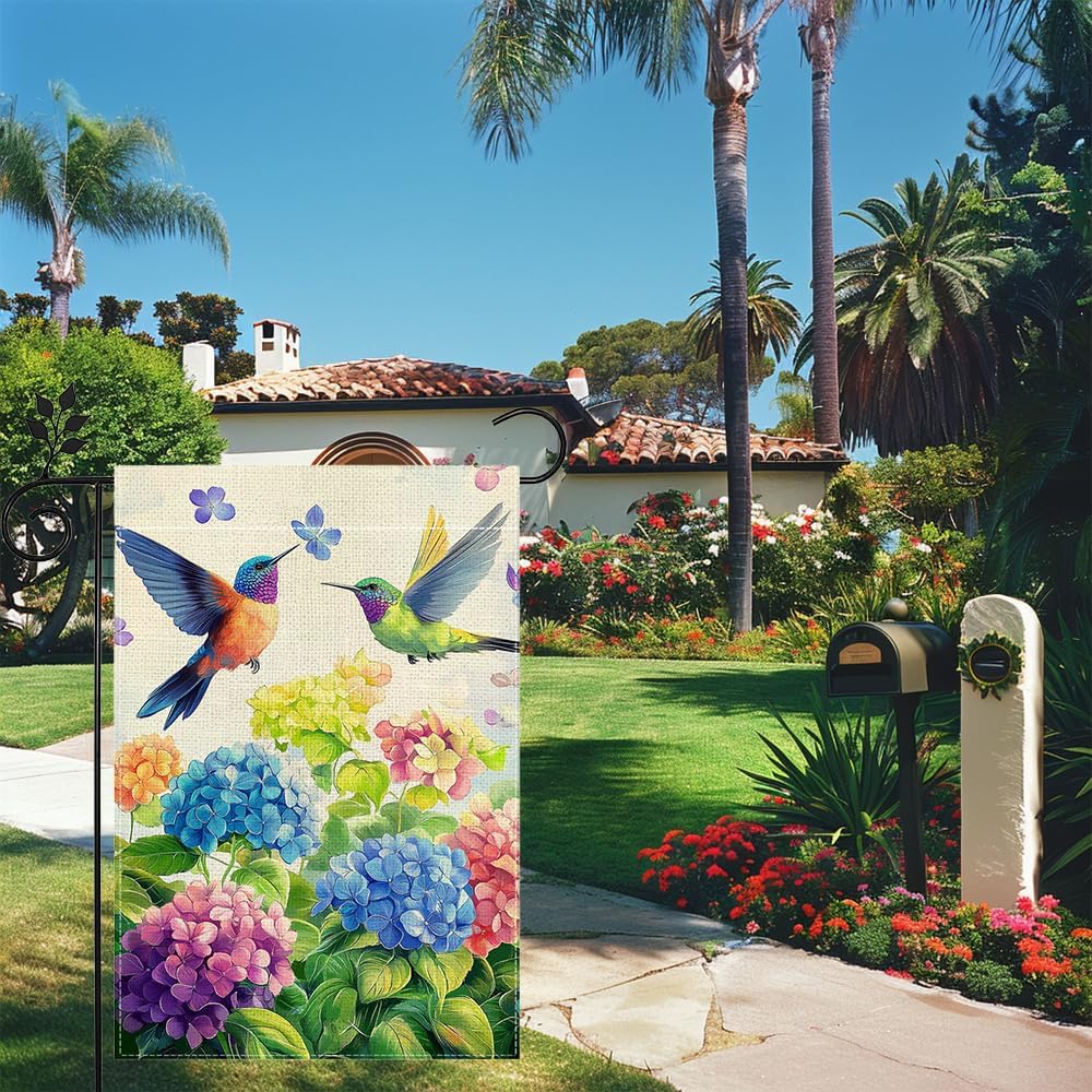 Hummingbirds Hydrangeas Flower Garden Flag Spring Colorful Floral Welcome Yard Outdoor Flag Double Sided 12x18 Inch - Image 4