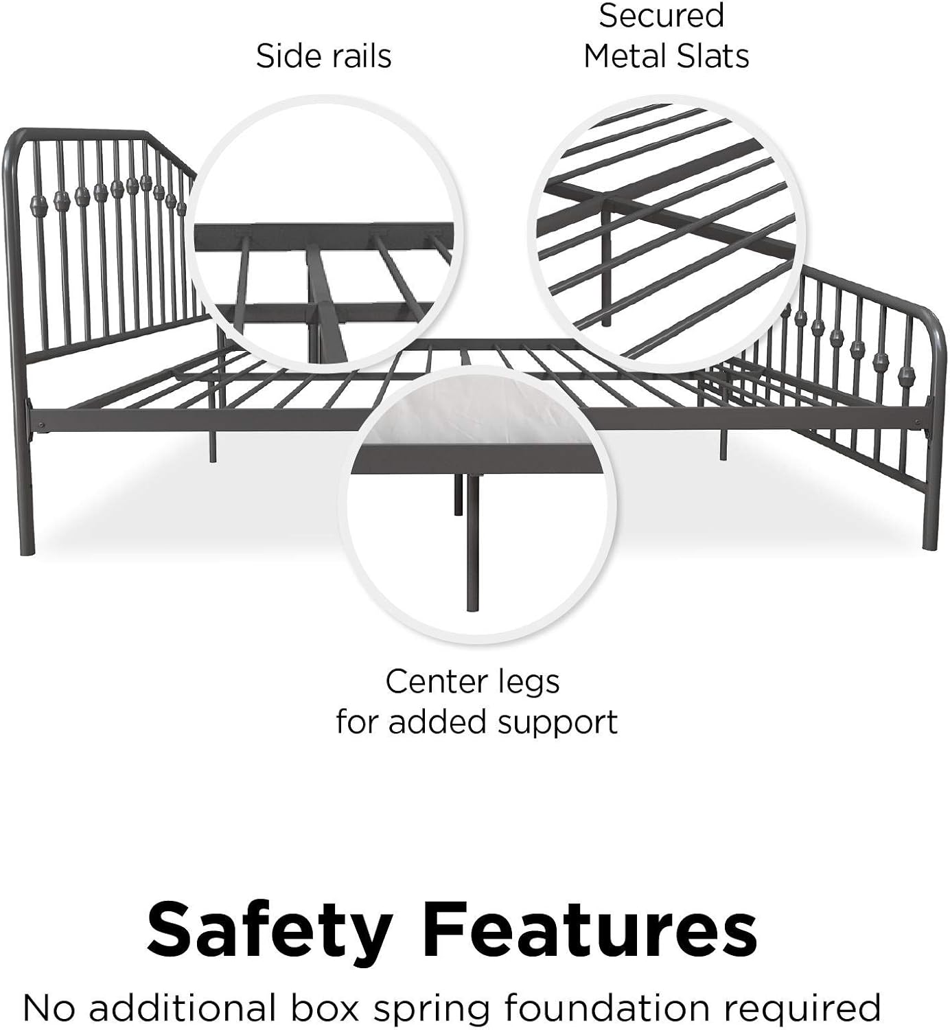 Novogratz Bushwick Metal Bed with Headboard and Footboard | Modern Design | King Size - Grey : Home & Kitchen