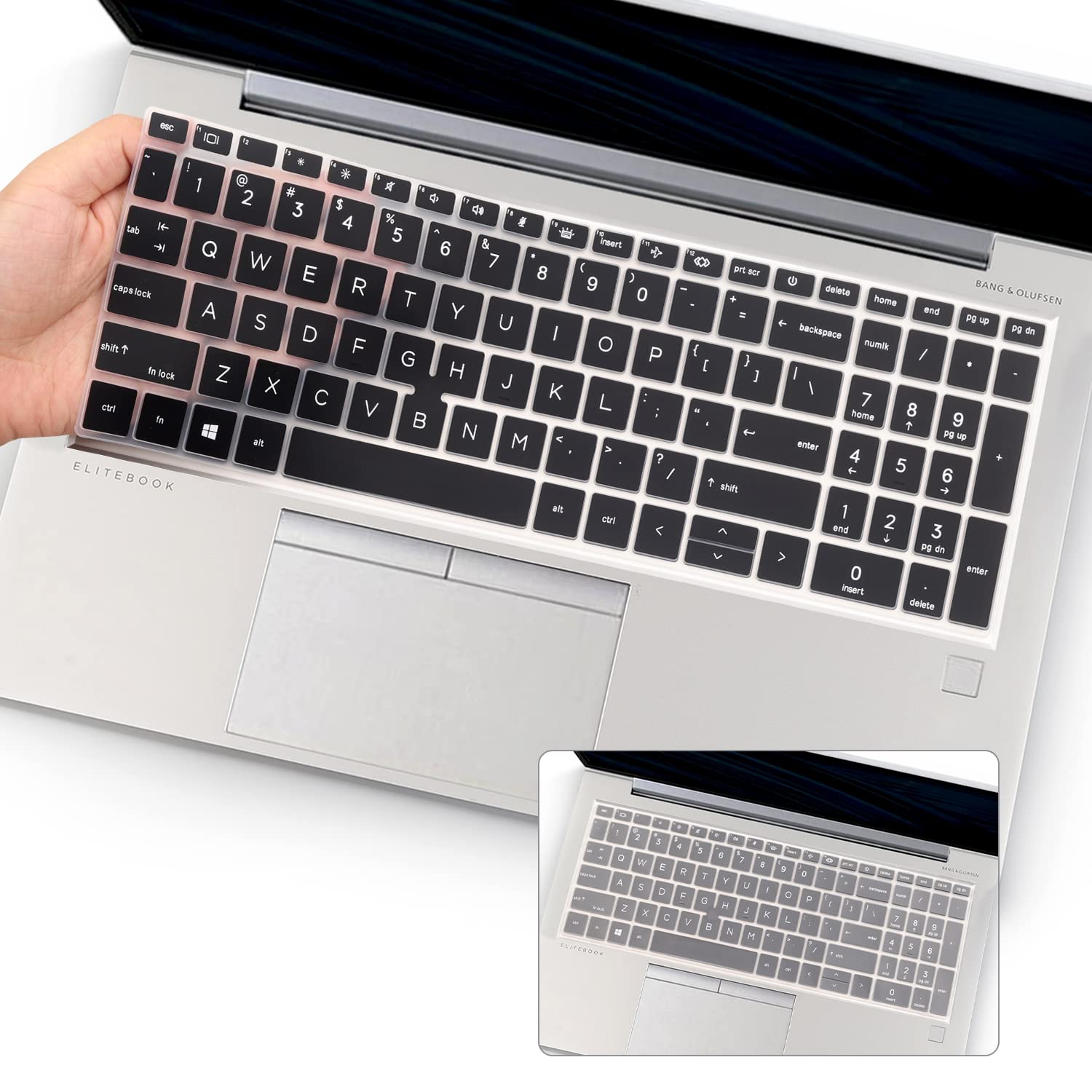 2PACK Keyboard Cover for 15.6 HP EliteBook 850 855 G7 G8 Notebook PC, HP EliteBook 15.6 Laptop US Layout Keyboard Protective Skin -Black+Clear