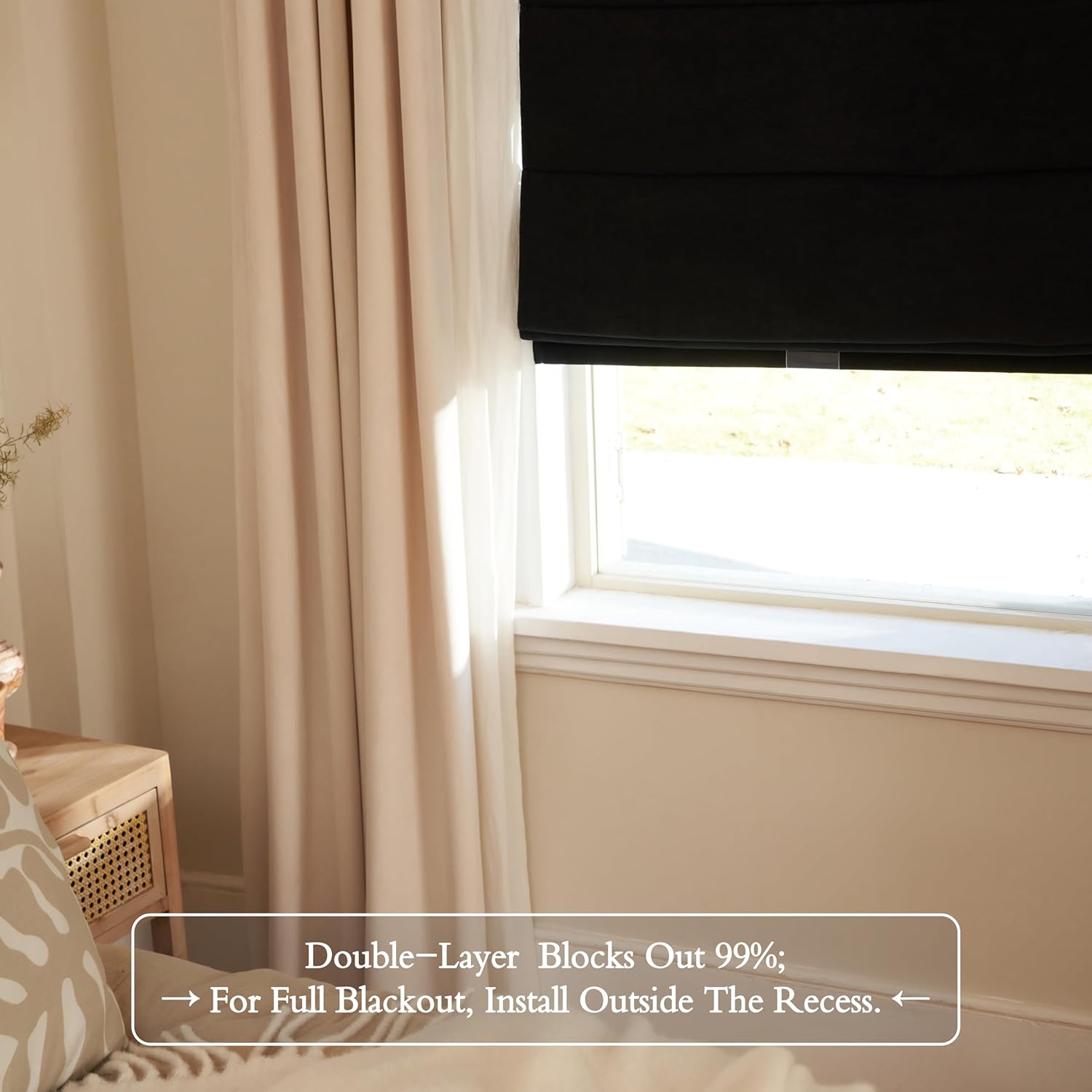 Blackout Roman Shades Cordless for Windows, Pull Down Window Shades Blinds with Heavy 430GSM Chenille & White Backing & Thermal Insulated & Hidden Cords, 34x64 Inches (Mottled Black)