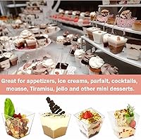 Vista 4 de Zezzxu Paquete de 100 mini tazas de postre de 2 onzas con cucharas, pequeños vasos de plástico para aperitivos, vasos reutilizables para servir