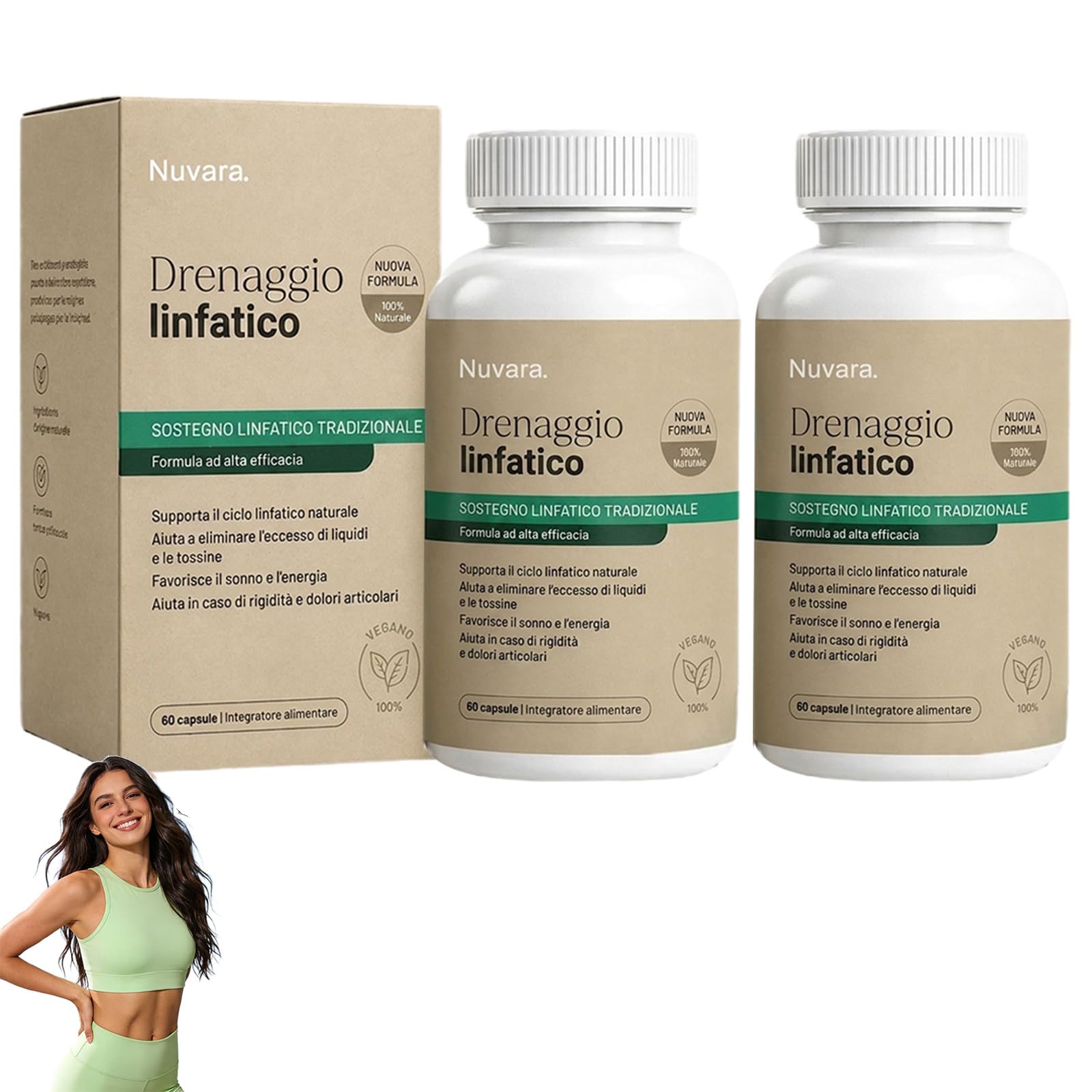 Nuvara Drenaggio Linfatico Capsule, Formula Erboristica Naturale, 60 Capsule, Senza Glutine, per Donne e Uomini (2)