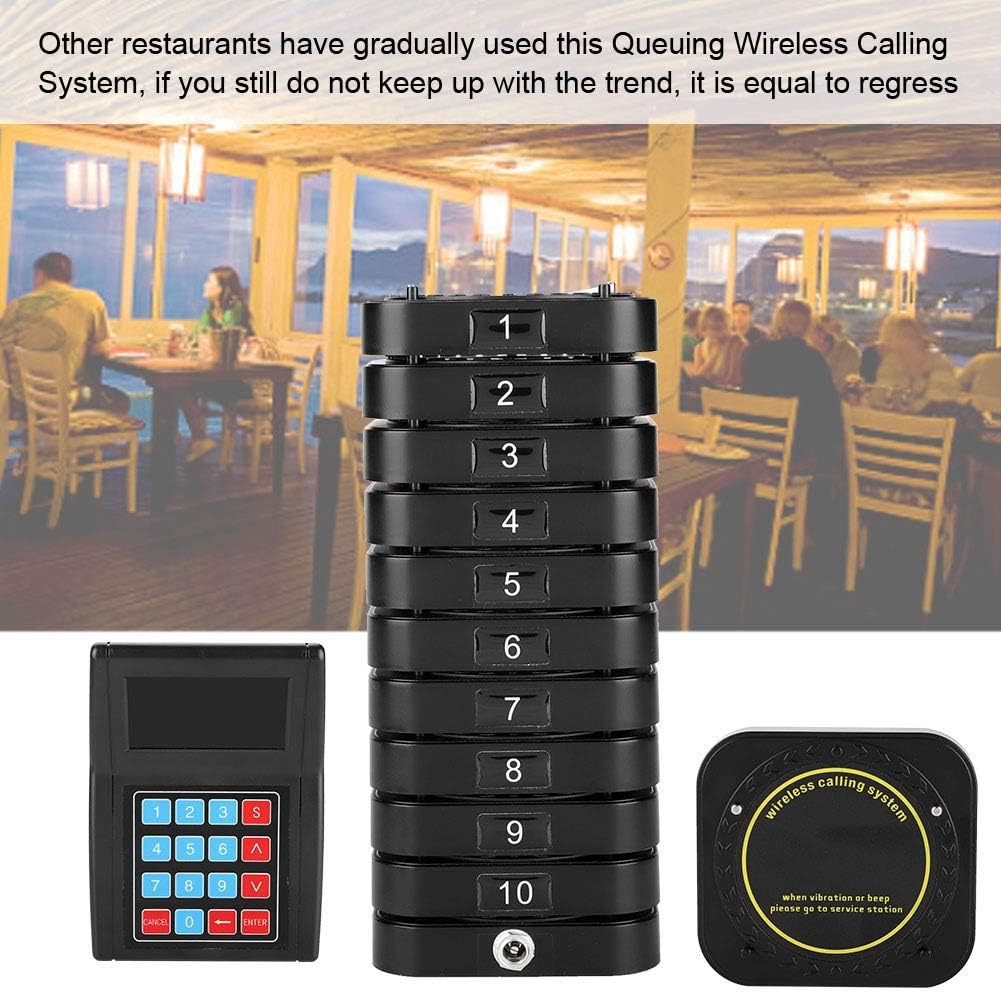 Best Deal Cheap 🛒 Dpofirs Restaurant Pager Portable Mini Restaurant Buzzers Queuing Wireless Calling System with 1Transmitter+10Pager Wireless Table Calling Buzzer System for Restaurant(Black)