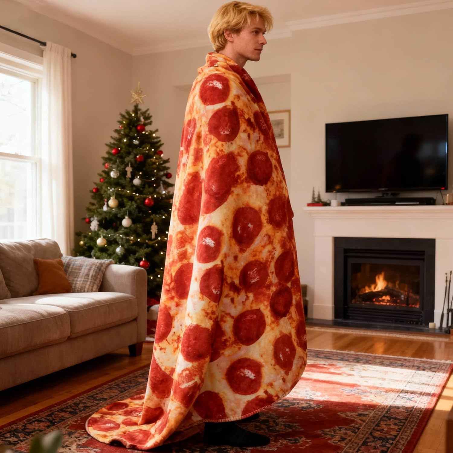 85in Pepperoni Pizza Blanket White Elephant Gifts for Adults Useful Sausage Throw Blankets Women Men Party Cool Stuff Novelty Gag Soft Fleece Wrap - Image 6