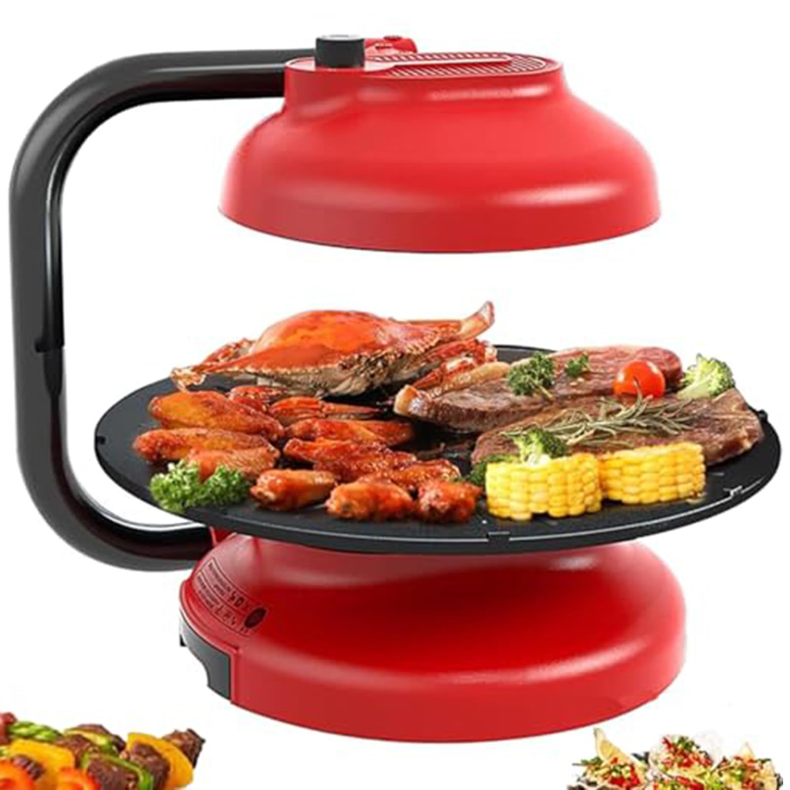 Barbecue Elettrico da 1390 W, Griglia Interna Senza Fumo, Rotazione a 360°, Regolazione del Calore a 2 Livelli, Girarrosto da Tavolo Senza Fumo, Riscaldamento Rapido