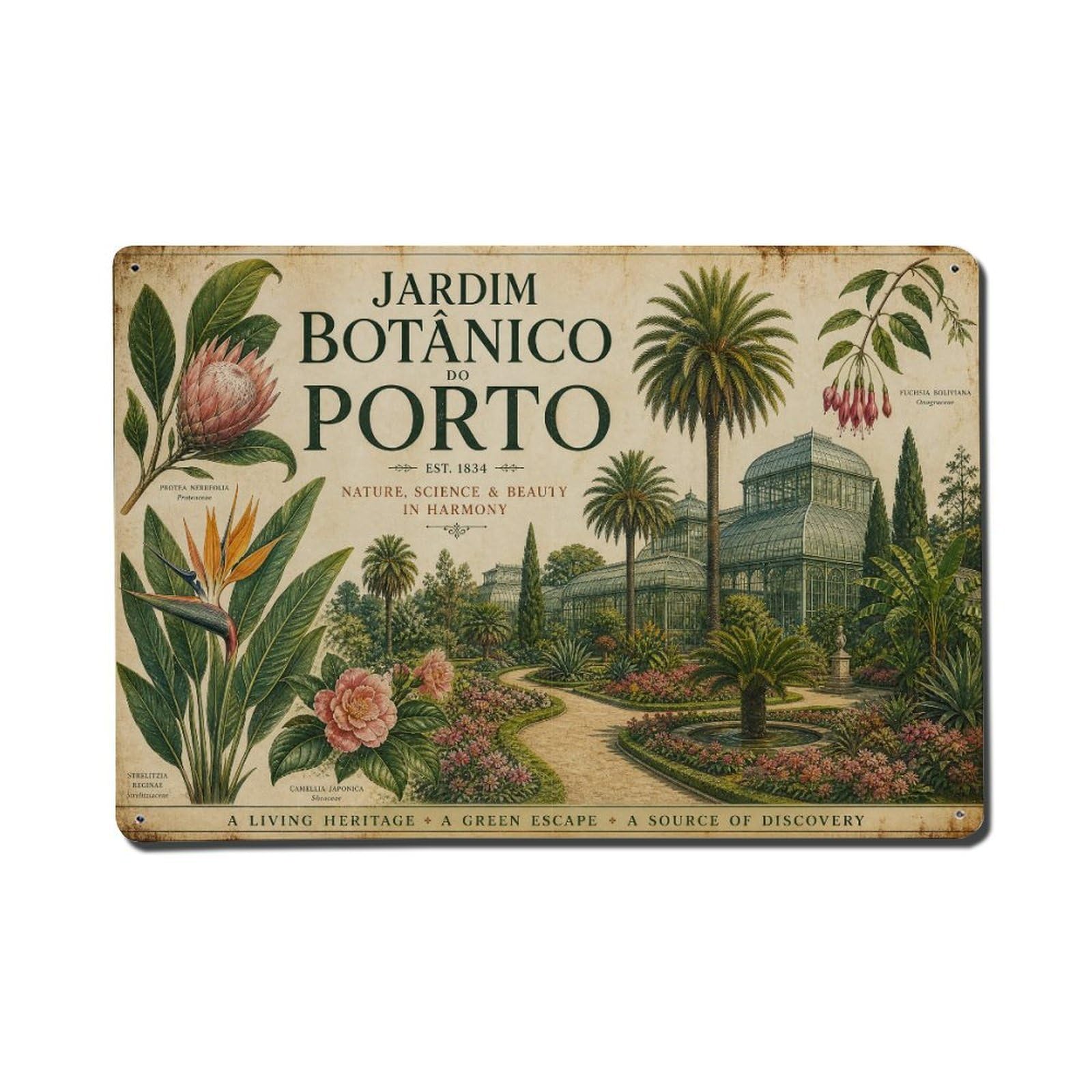 Yrnq 08X12inch Vintage Style Vintage Jardim Botanico Botanical Garden Plants Portugal Metal Tin Sign