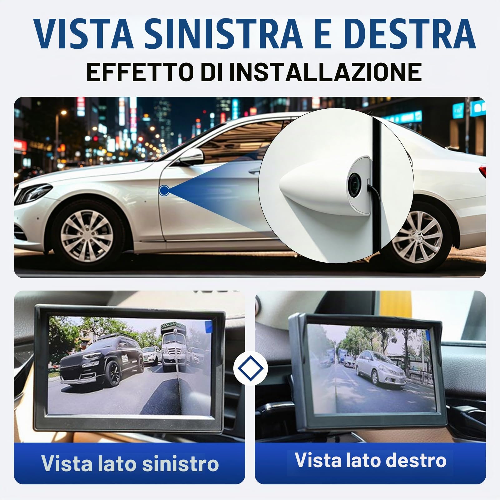 Telecamera per Punti Ciechi per Auto Visione Notturna Assist Tape Montaggio Telecamera per Visione Laterale Sinistra e Destra per di Sorveglianza 'auto (Bianco)