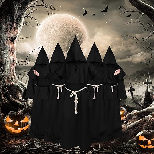Miniatura 7 de Disfraz de monje para adulto, bata medieval con capucha, disfraz de sacerdote renacentista, disfraz de Halloween para hombre