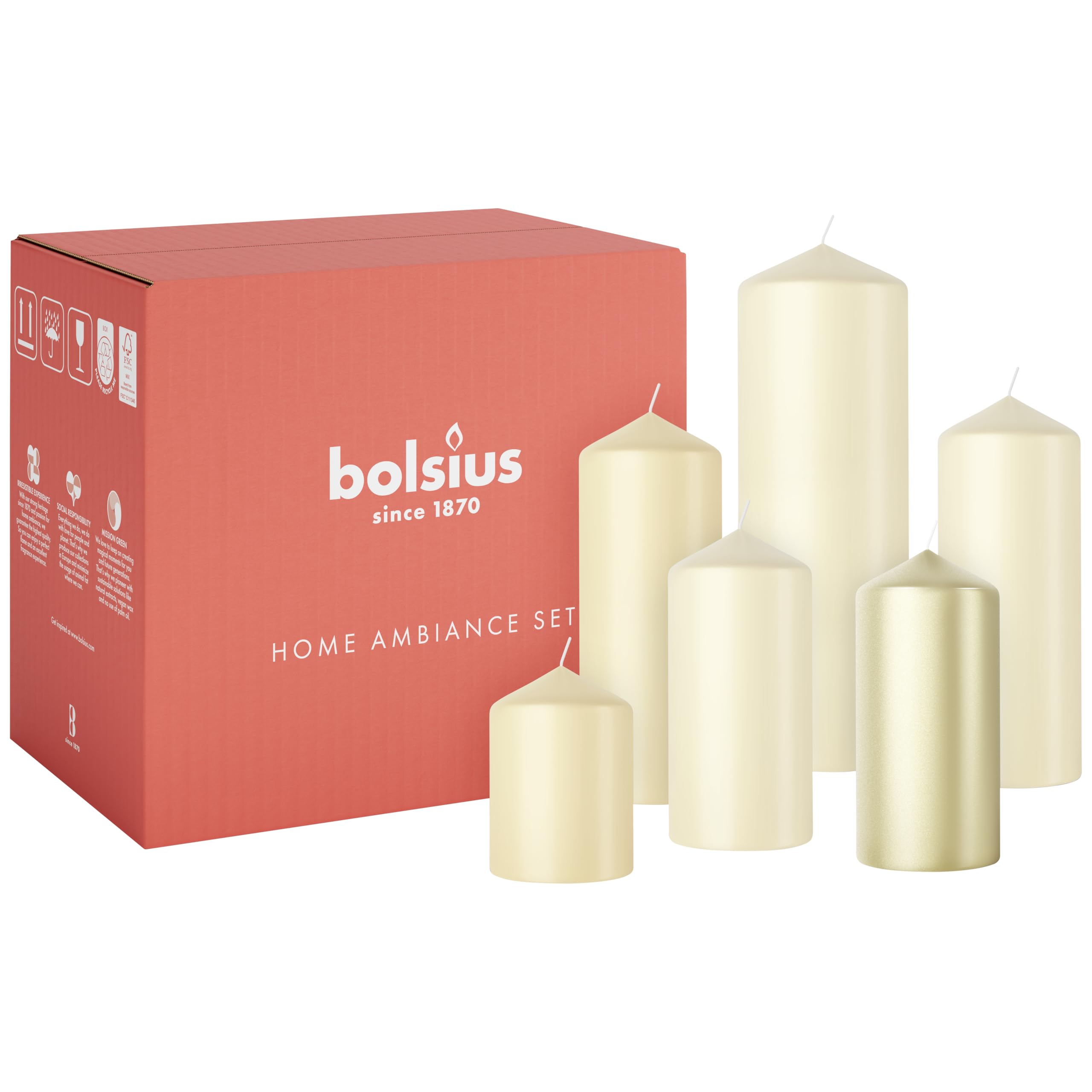 Bolsius Smooth Pillar Candles - Set of 6 - Pillow Talk - Decorative Household Candles - Long Burn Time - Unscented - Natural Plant-Based Wax - Palm Oil Free — image 1