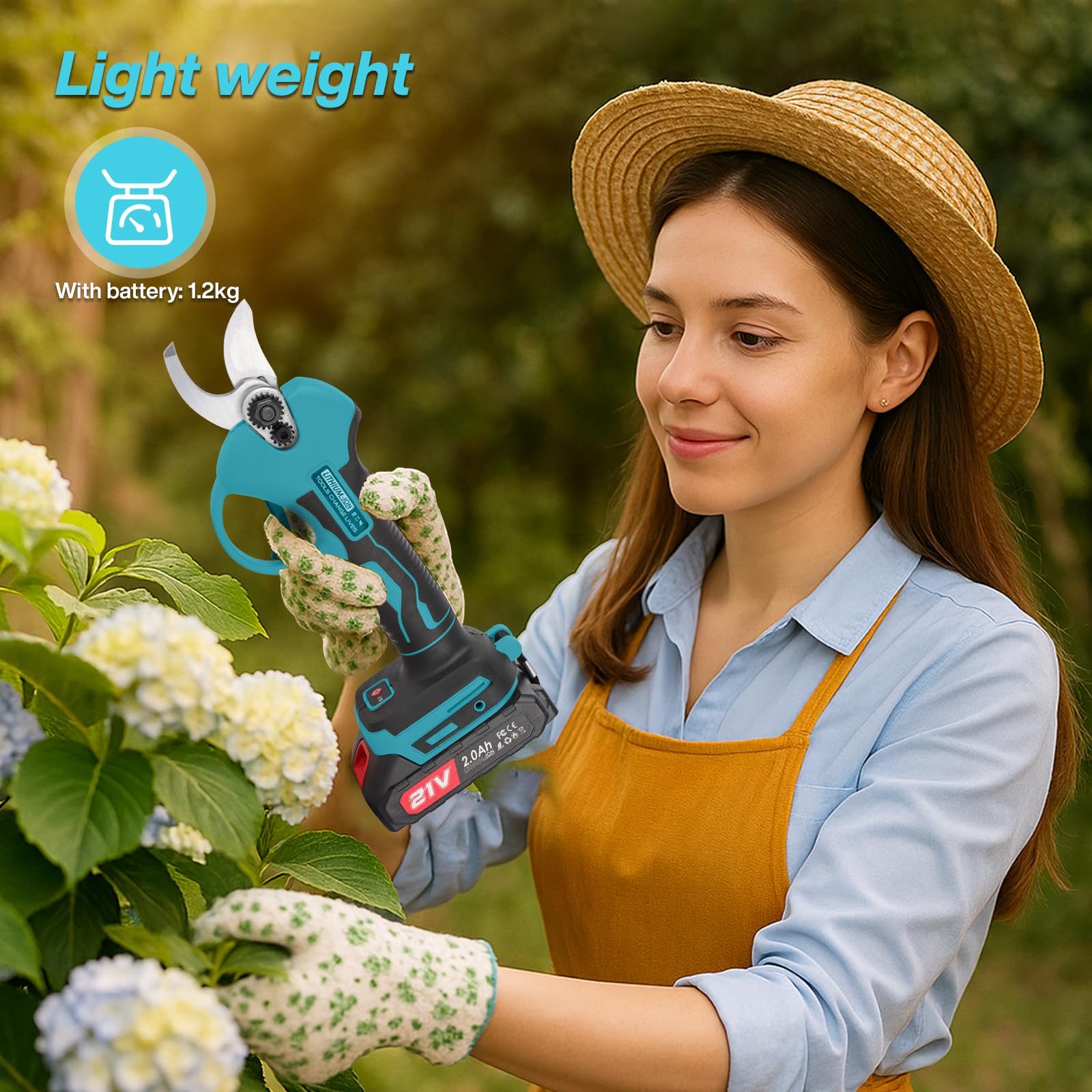 Forbici Potatura Elettriche Leggere - 30mm Cesoie Potatura Elettriche Professionali con 2 Batterie 2000mAh, Forbice potatura a Batteria per Potatura Giardino, Olivo, Ulivo, vigneti