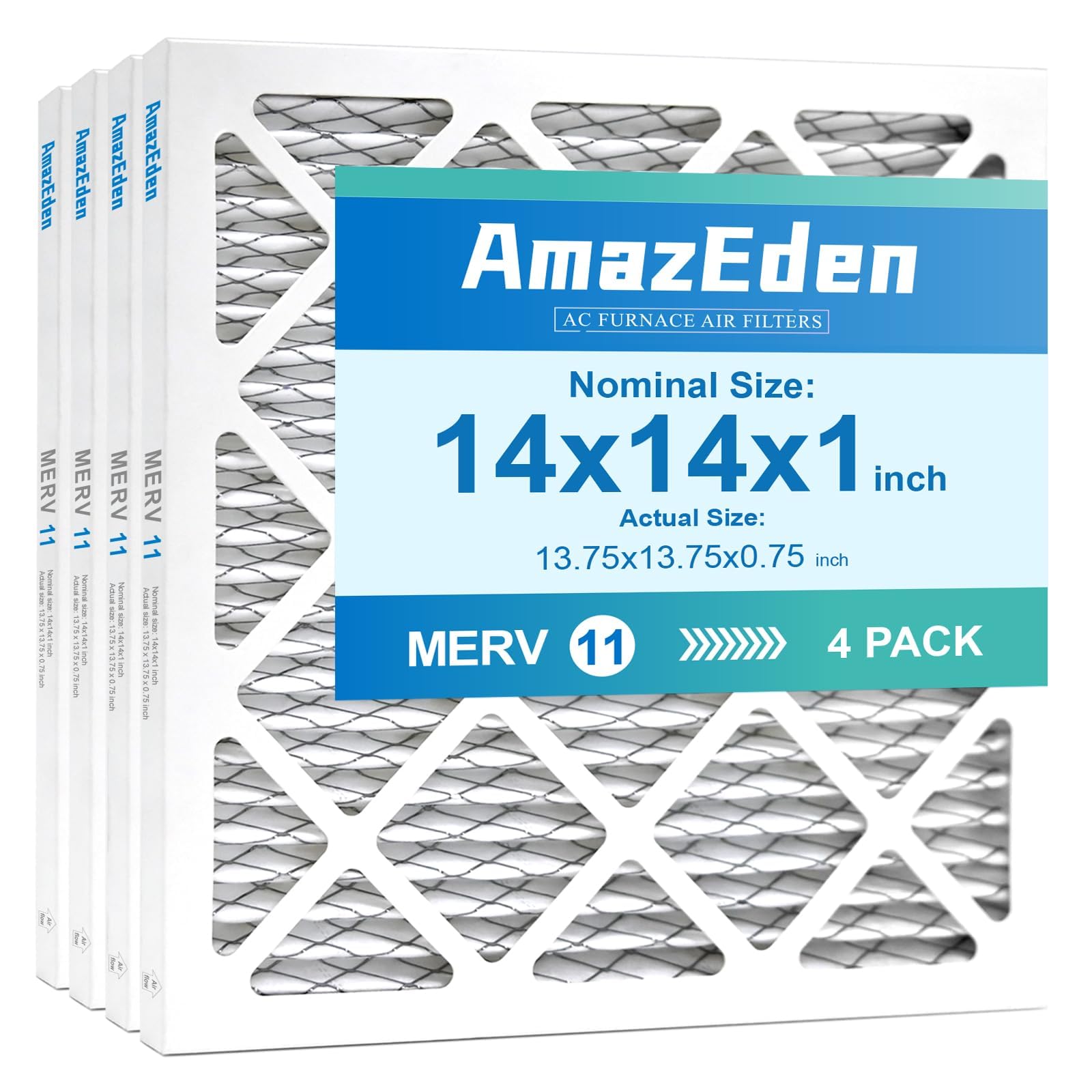14x14x1 Air Filter MERV 11 (4-Pack) MPR 1000 FPR 7 HVAC AC Furnace Filters Pleated Dust Defense Replacement for Home (Actual Size: 13.75x13.75x0.75 Inches)-picture-25
