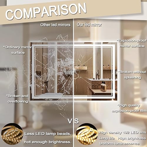 Miniatura 5 de THEKLA Espejo de baño LED de 32 x 48 pulgadas, espejo frontal iluminado para pared de baño, espejo LED de 48 pulgadas, espejo de tocador iluminado