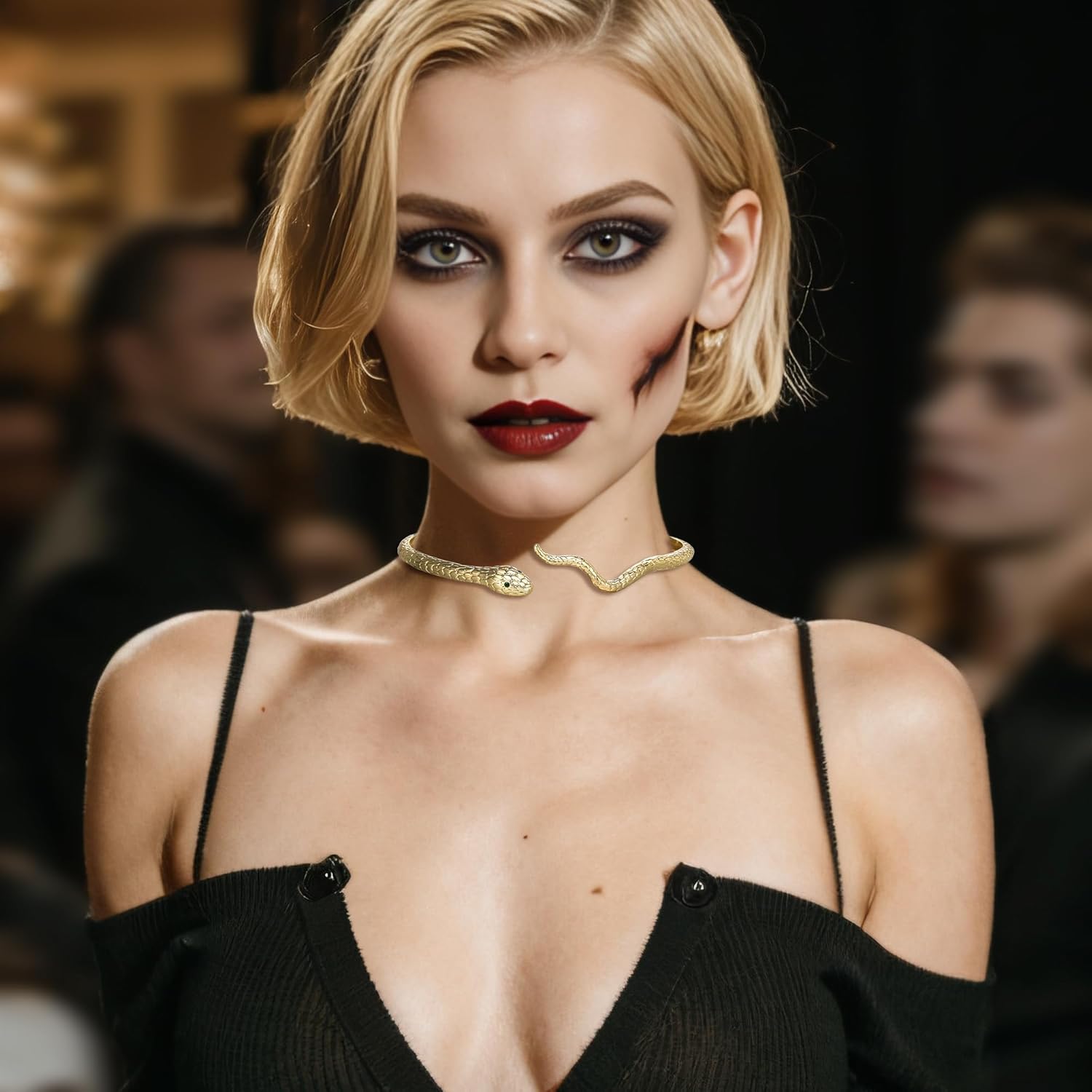 BriLove Gothic Punk Flexible Snake Choker Strand Necklace for Costume, Shiny Rhinestones Halloween Snake Jewelry for Women Cosplay Party Accessories - Image 4