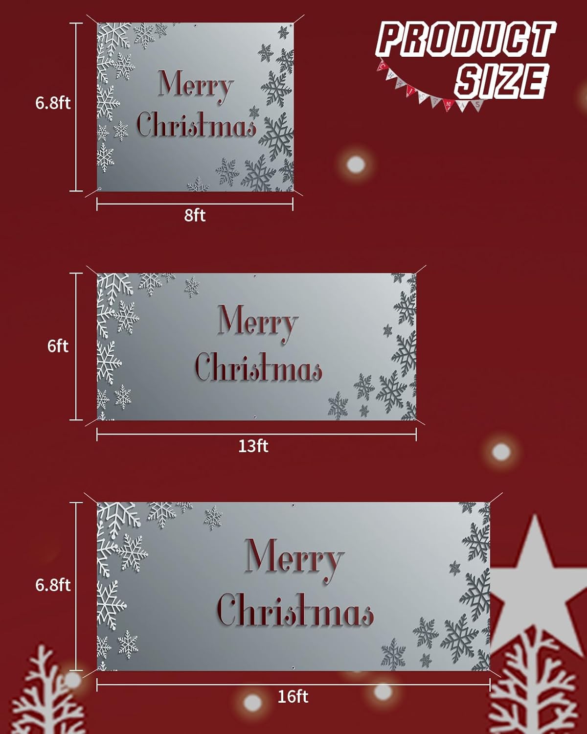 Christmas Garage Door Banner Cover 7 x 8 ft, Snowflake With Merry Christmas Decorations, Holiday Backdrop Decor for Winter New Year Xmas Party