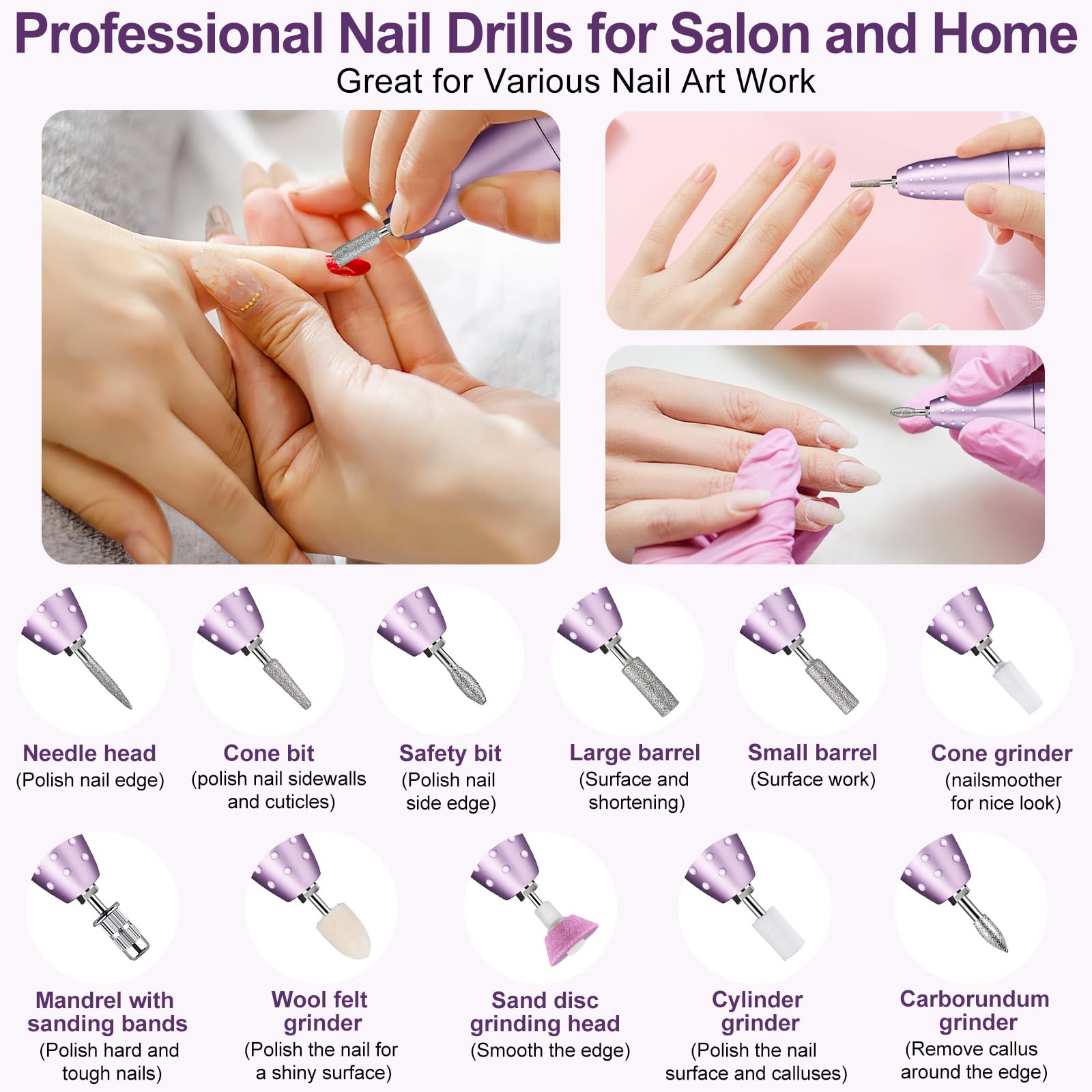 45000RPM Ponceuse à Ongles Professionnelle, Urbuti Ponceuse pour Ongles Électrique avec 11 Embouts et Écran LED, Limes à Ongles Portable pour Ongles en Acrylique et Gel, Manucure et Pédicure (Violet)