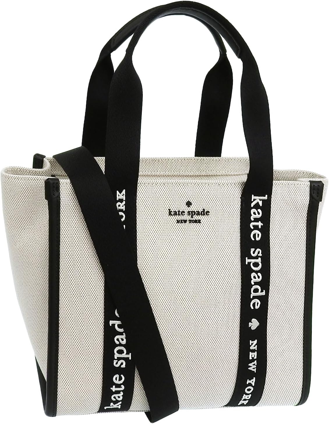 Kate Spade KG767 250 kate spade Women's Shoulder Bag, 2-Way Cross-Body Handbag, Outlet Brand, Kip Canvas, Small Tote, Beige Black, KIP SMALL TATE